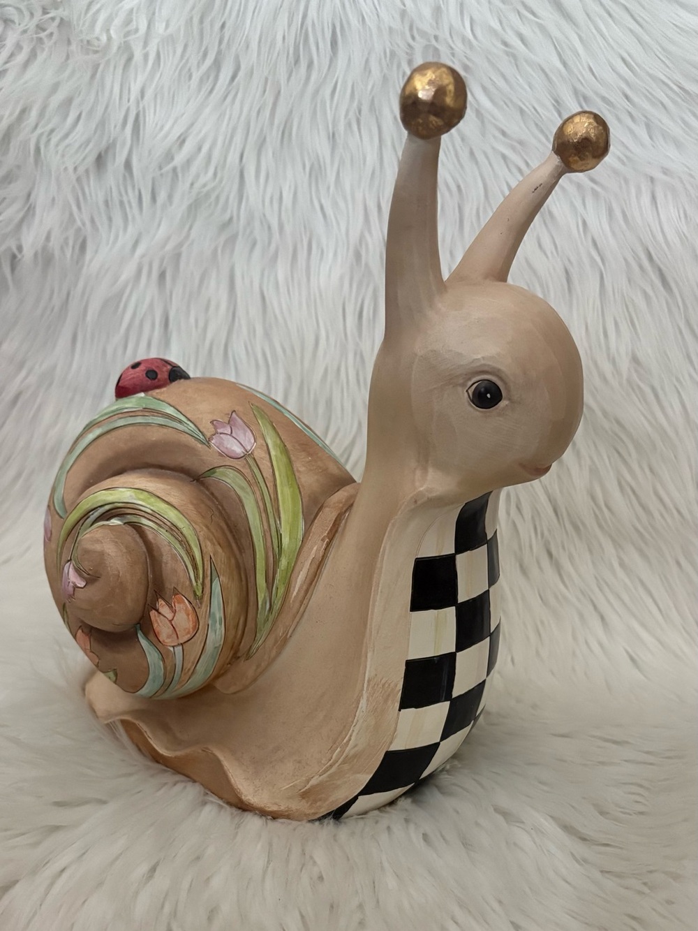 RARE Mackenzie Childs Poplar Ridge Courtly Check Snail Hand Painted Figure 10”